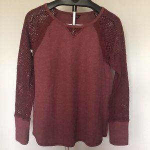 Lucky Brand Thermal Crochet Raglan Long Sleeve Top XL